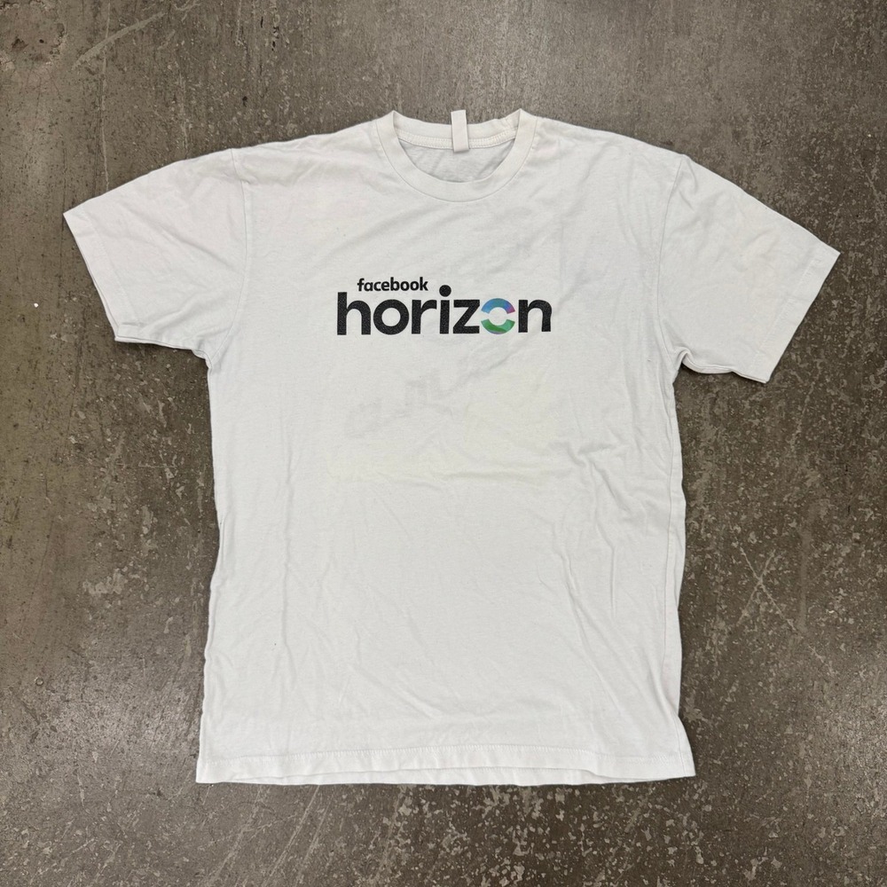 Facebook Horizon T Shirt Mens Small White Excellent Here To Build Tech VR Meta